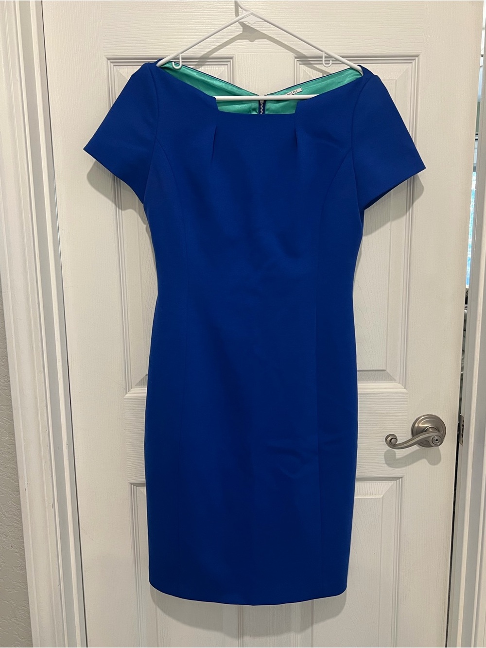 T Tahari Cobalt Blue Midi Sheath Dress with Mint Trim